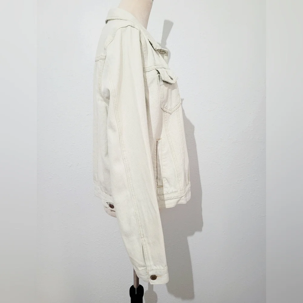 Forever 21+ Acid Wash Denim Jacket Women Plus Size 0X White 100% Cotton Trucker - Picture 4 of 12